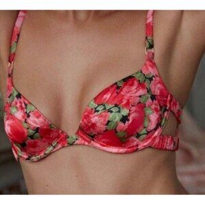 For Love & Lemon Sz XXS Bra Madeline Red Floral Boho Coquette Maximalist Retro